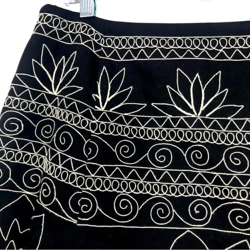 Talbots Black White Embroidered Stitch A Line Bohemian Skirt